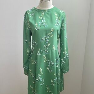 LOFT Green Floral Long Sleeve Dress